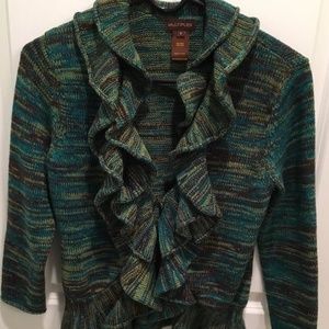 Multiples Women's Brown/Green Ruffled Sweater Sz S